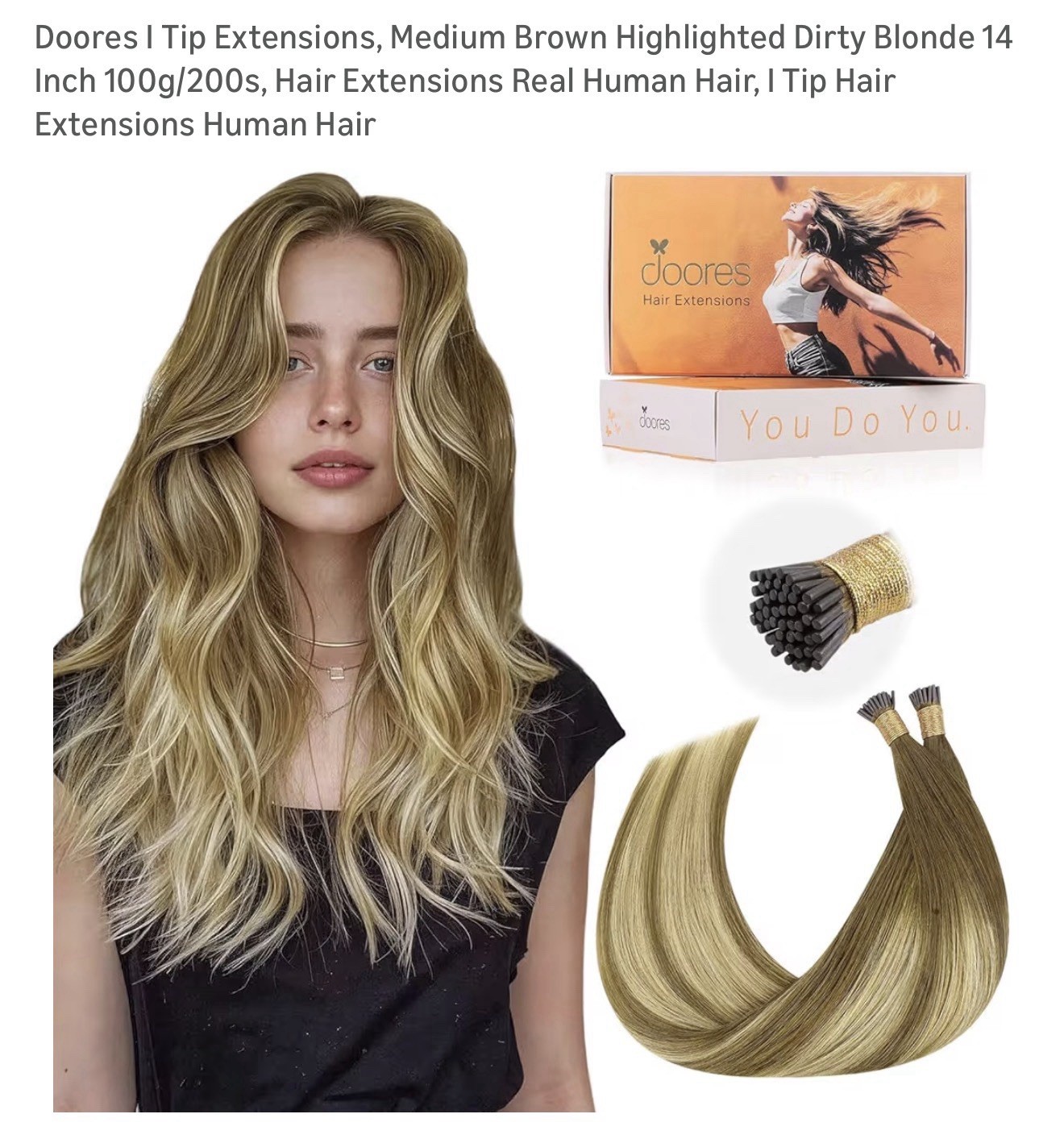 2 Doores micro link hair extensions Medium Brown Highlighted Dirty Blonde.