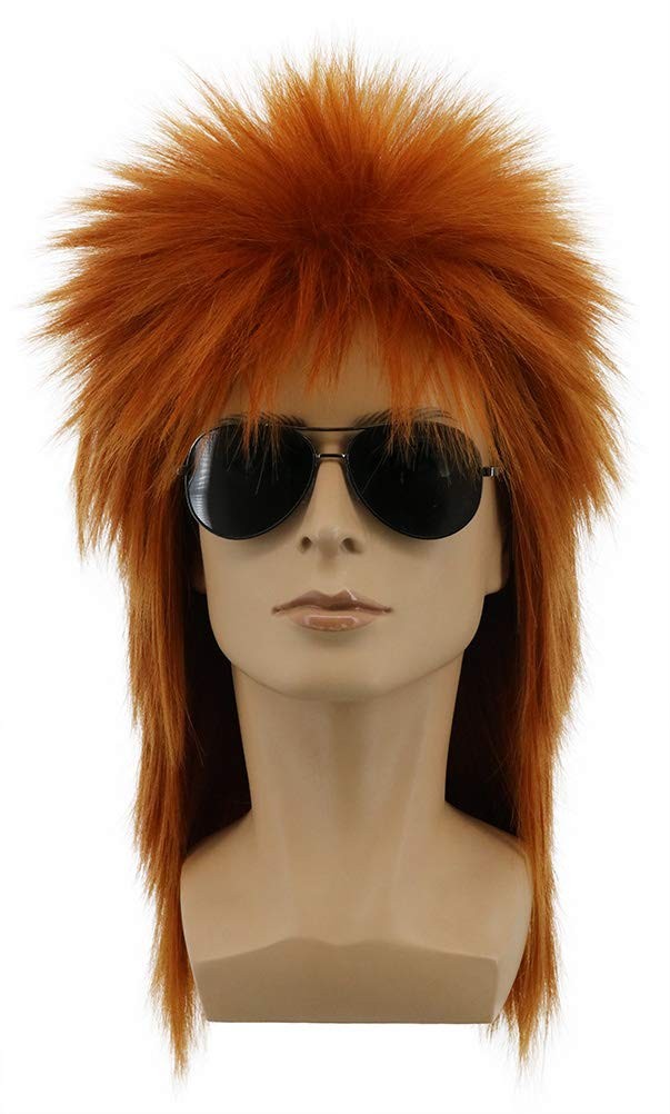 Long Orange Mullet Wig Spiked Rocker 70s 80s Disco Style Wig For Men Women He…