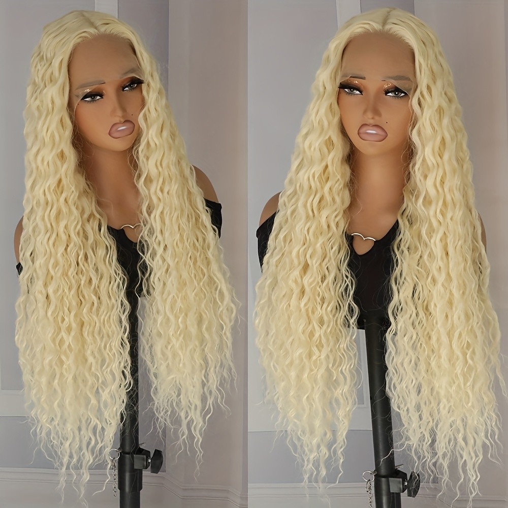 Long Loose Curly Synthetic Lace Front Wigs 613 Light Blonde Pre Plucked Natural