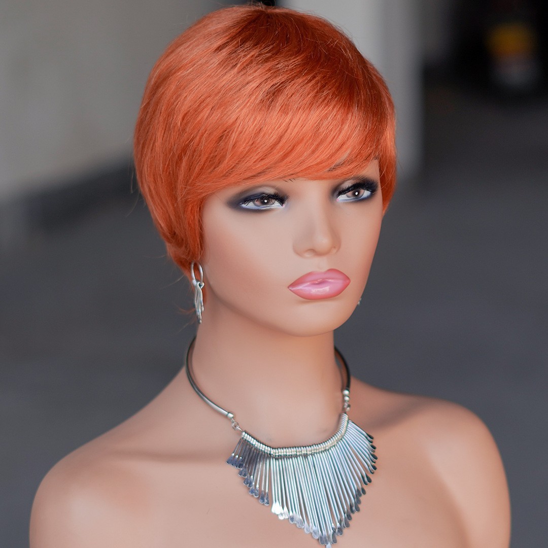 Short Pixie Cut Wigs Full Machine Made 100% Human Hair Wig With Bangs For Women