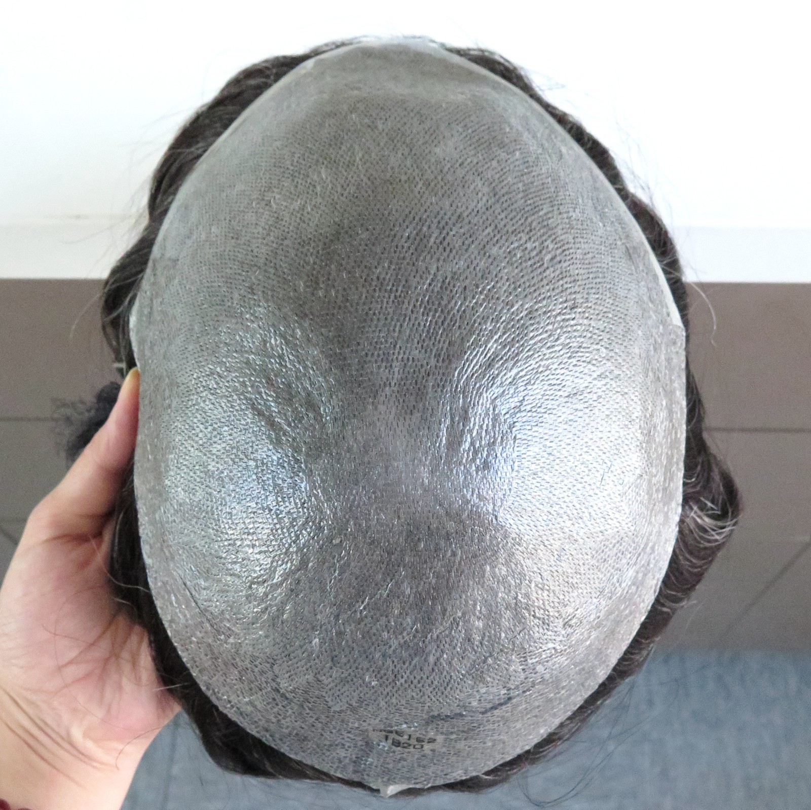 Mens Toupee Human Hair Replacement System Hairpiece Skin 0.04mm Black Grey #1B20