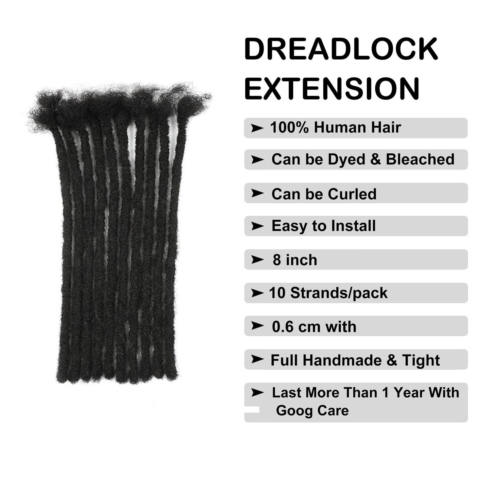 100% Real Human Hair Dreadlocks Extensions Crochet Braiding Hair Dreads Locs Men