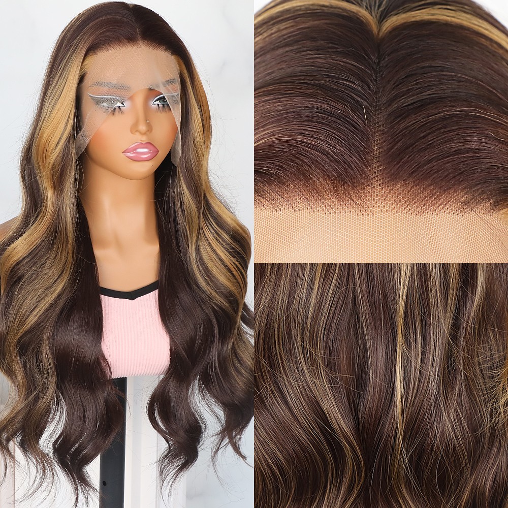 Ombre Brown Blonde Mixed Color Wavy Lace Front Wigs Pre Plucked Natural Hairline