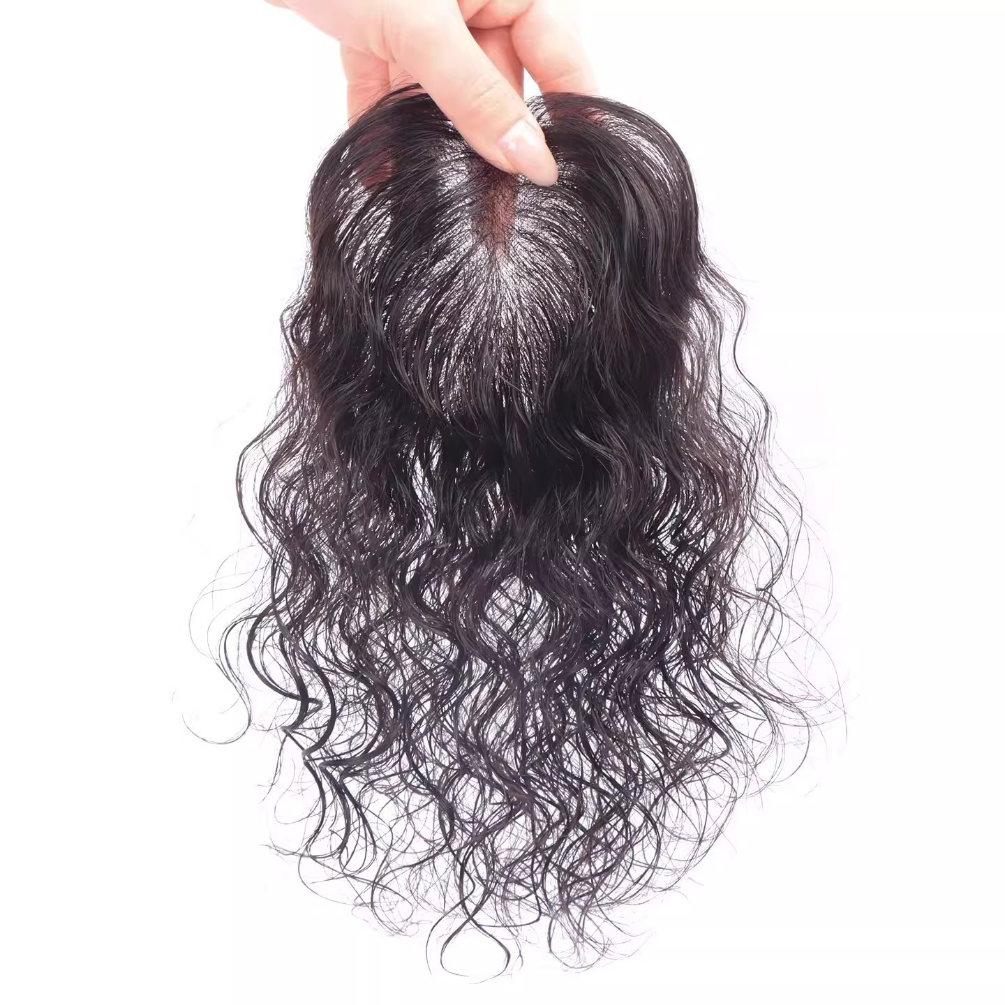 Fluffy Curly Wavy Real Human Hair Mono PU Topper Wiglet Replacement For Women