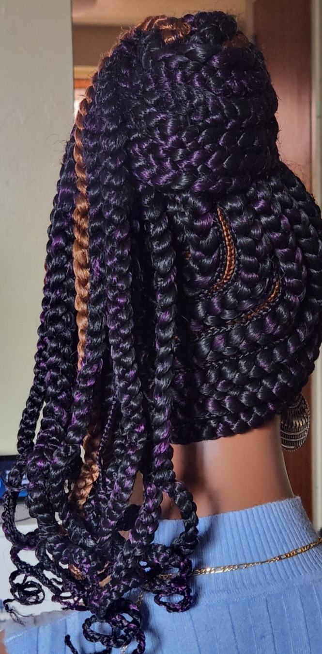 handmade braided Ghana banana cornrows wig poney tail 1B mix Dark purple/Dark br