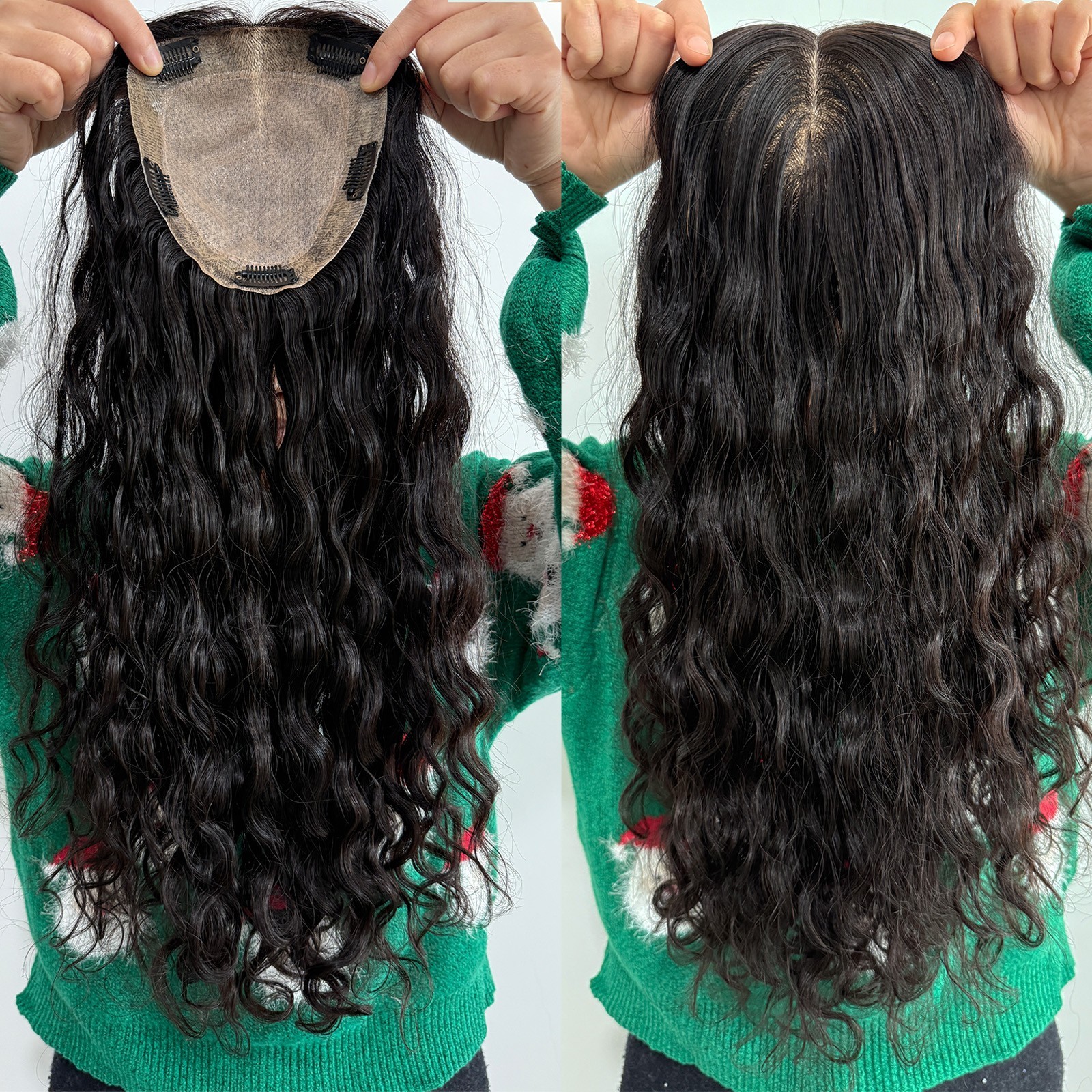 150% Desnity Wavy #1b Black Silk Base Topper 15x16cm Real Human Hair For Woman