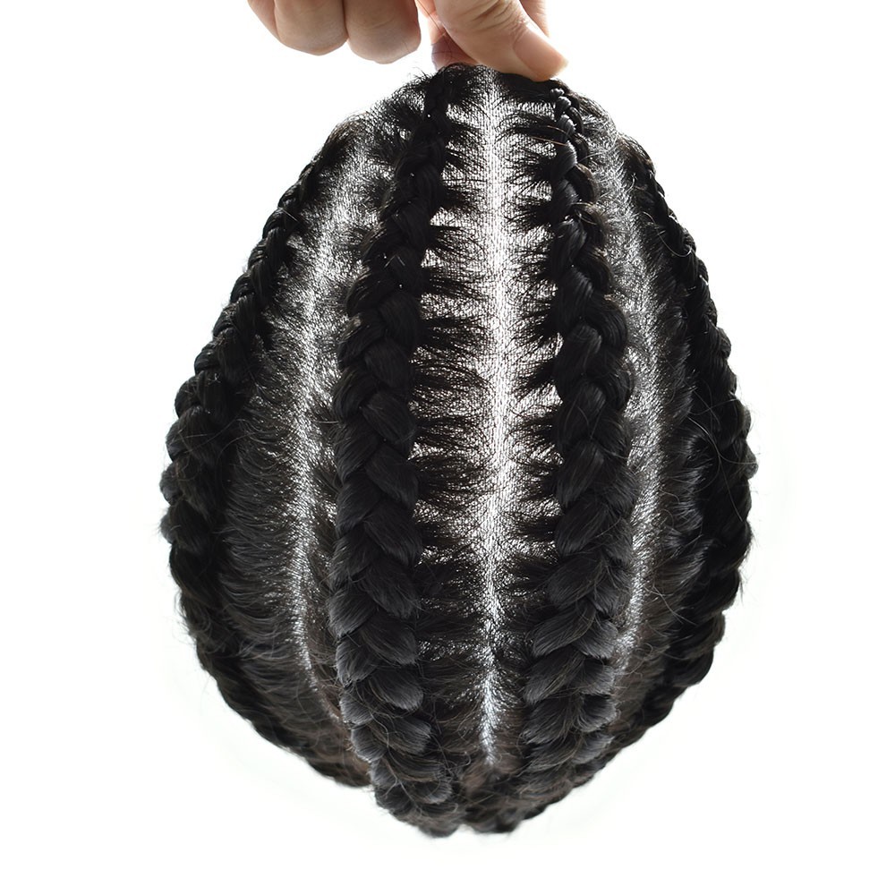 US Cornrow Braded Toupee for Black Men Box Braided Human Hair Replacement System
