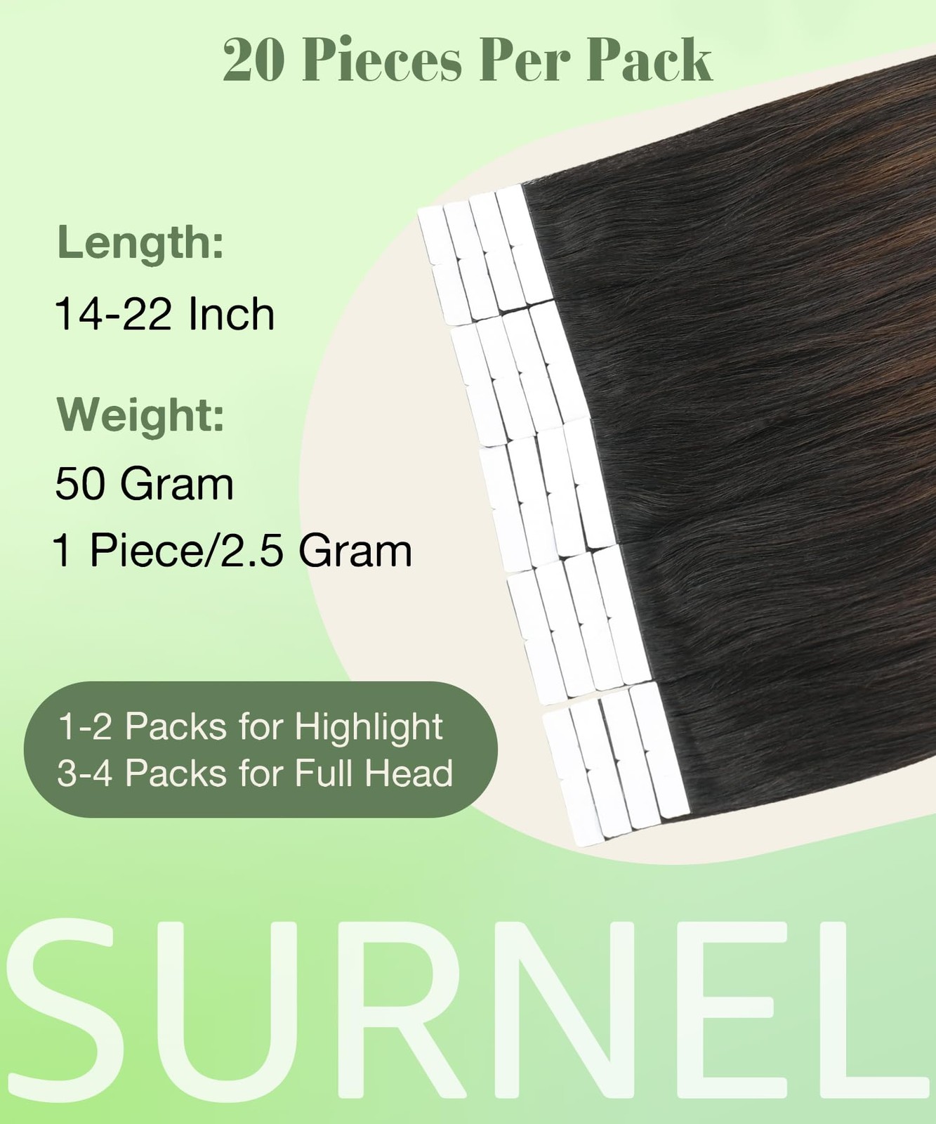 Tape in Hair Extensions Ombre 1B Off Black to 4 Brown 20pcs 50g 14 Inch – Real