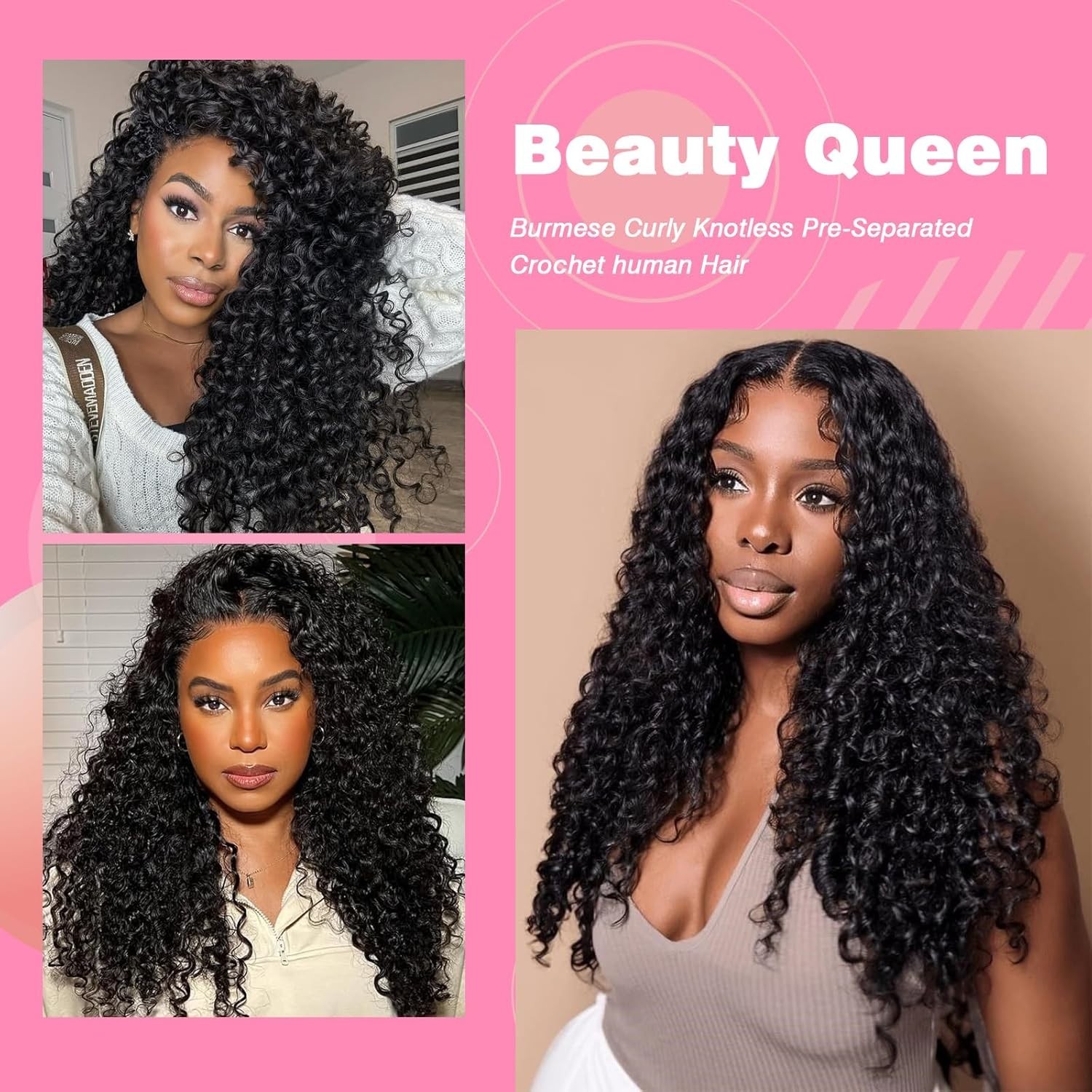 Soft 16″ Remy Curly Human Hair Crochet – Lightweight Burmese, Knotless, Reusable