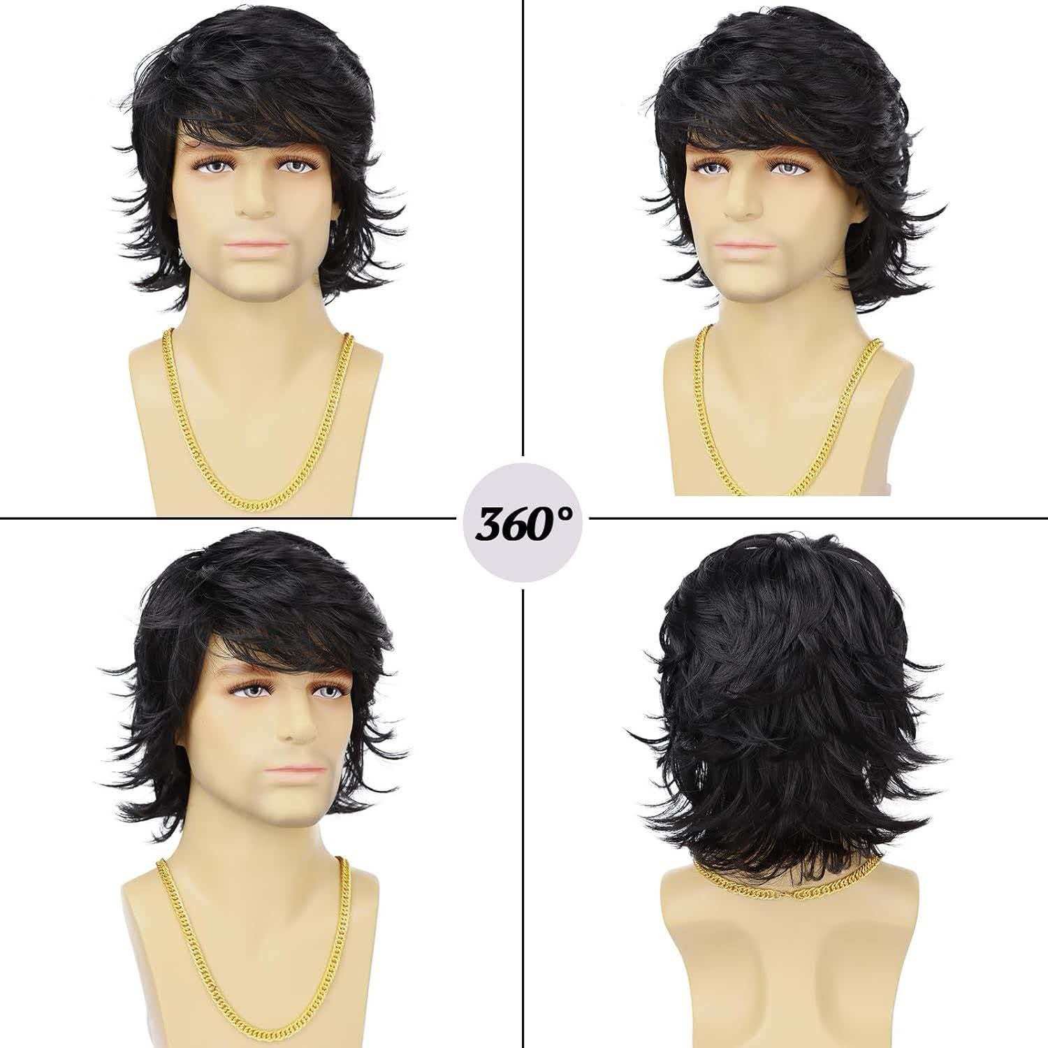 Men’s Short Black Wavy Wig 8in Full Cosplay Heat Resistant Synthetic Party