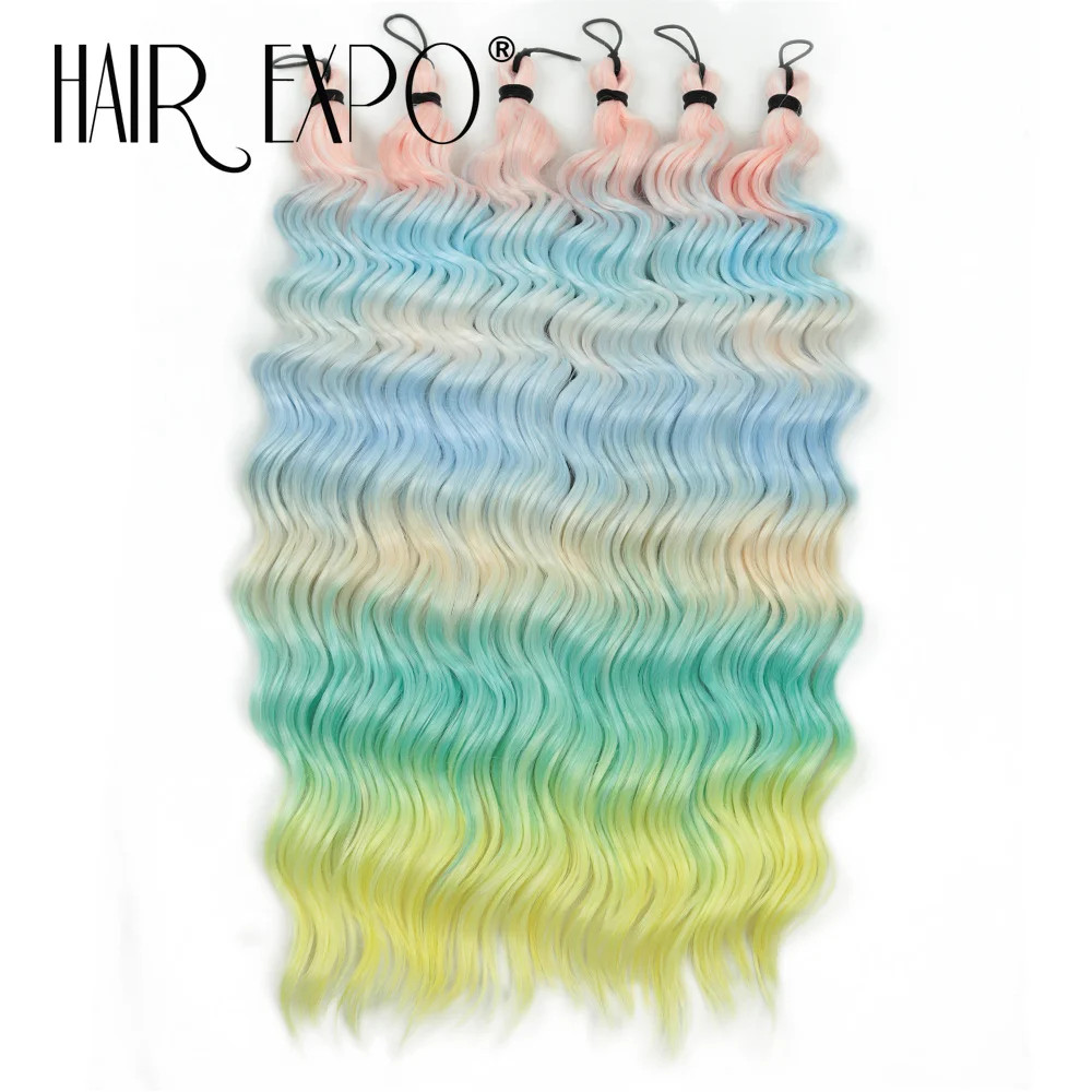18 Inch Deep Wave Twist Crochet Hair Synthetic Ombre Rainbow Color Afro Curls