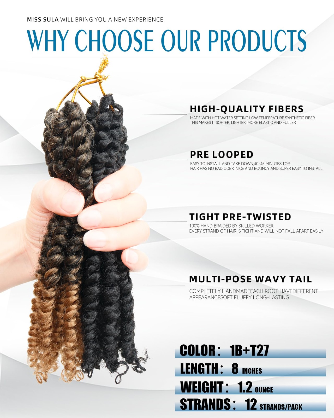 Miss Sula 8 Inches 8 Packs Passion Twist Crochet Hair-Mixed Color Combination