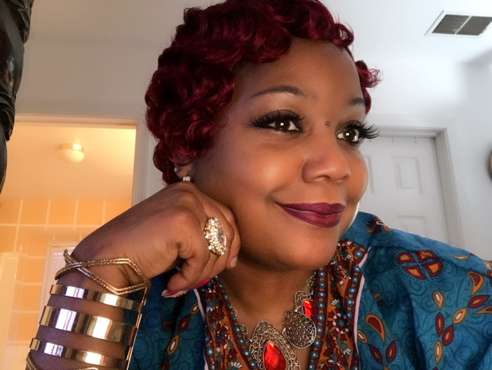 Burgundy Red Finger Wave Remy Human Hair Wigs Short Wave Pixie Wigs None Lace US