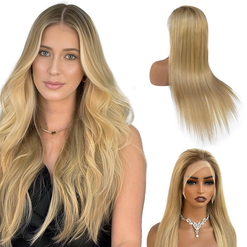 Licoville Human Hair Blonde Highlight Wig 180 Density Soft Straight Light