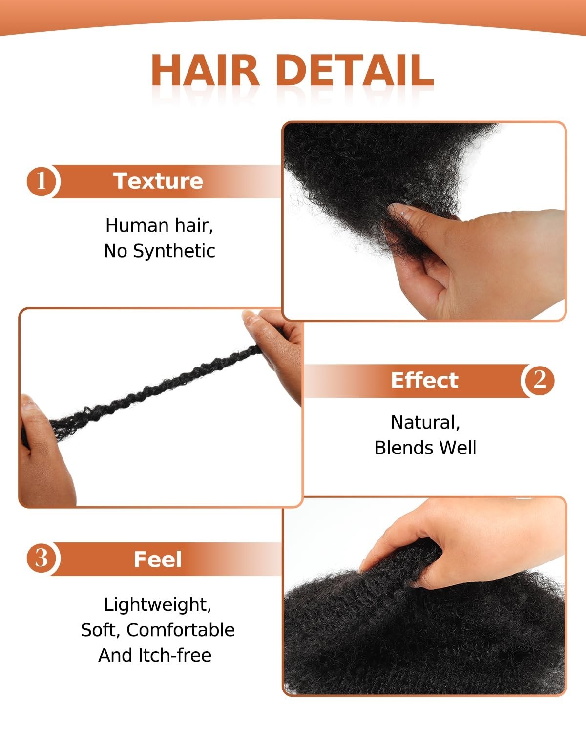 BEEOS 4C Kinky Curly Human Hair Bulk Natural Black Braids Twists Locs 12 inches