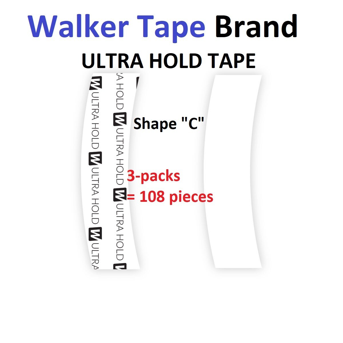 Ultra Hold Tape by Walker Tape Co Shape C 3 packs = 108 pieces
