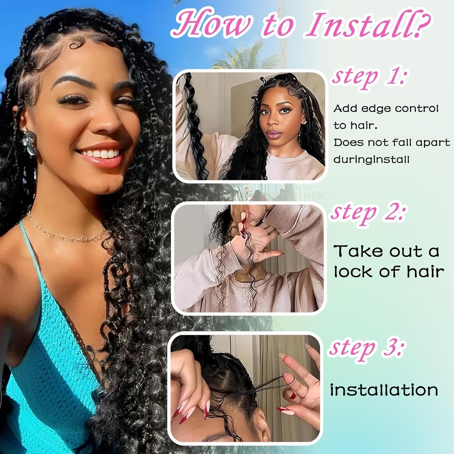 Synthetic Boho Braiding Hair 20 Inch 240g Curly Wavy Bulk Extensions for Blac…
