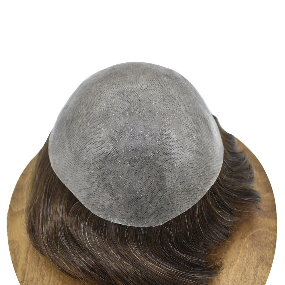 Full Poly Mens Toupee All Skin Pu Hair Replacement System for Men Hand Tied Wig