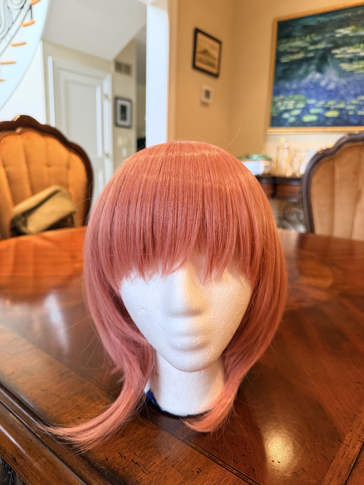 Women Adult Pink Straight Bob Wig with Bangs, Colored Hair Shade, Synthetic