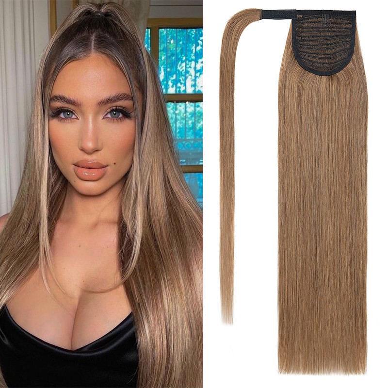 THICK Hair Extensions Ponytail Real Human Hair 95G Wrap Around Clip in Straight