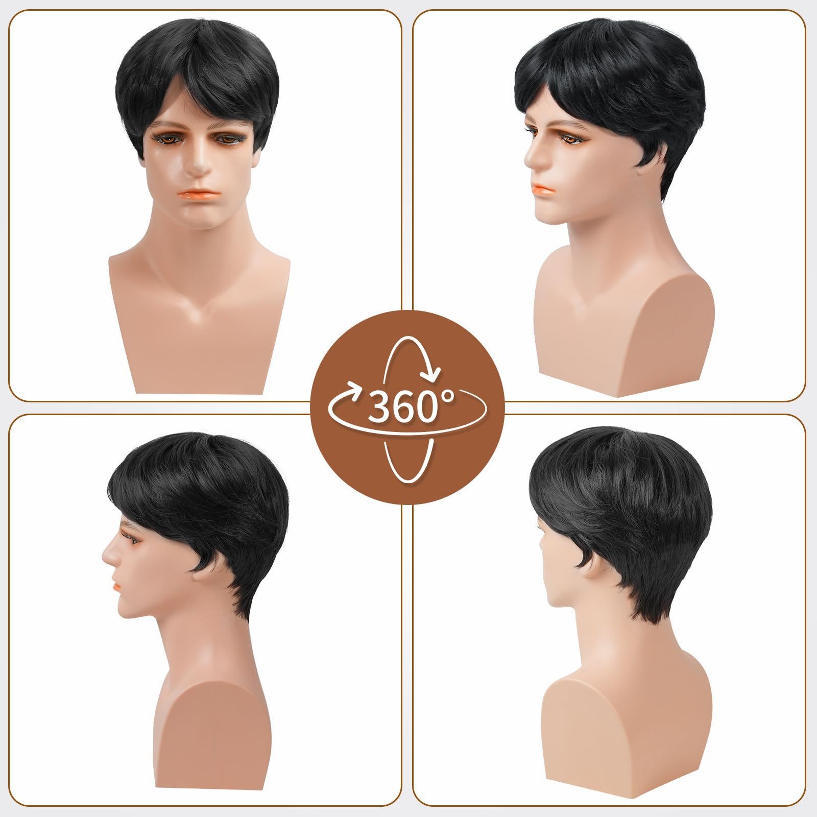 Black Side Part Short Synthetic Wig High Temperature Fiber Full Head Wig for Men