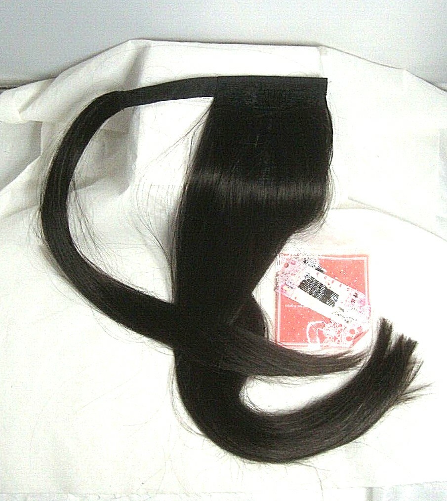 AISI QUEENS 24” Long Straight Ponytail Extension Synthetic Hair (Dark Brown)