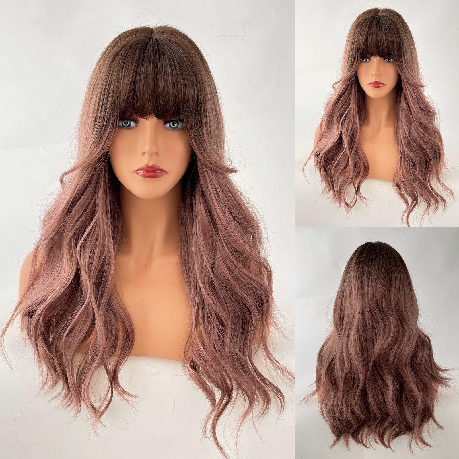 Wavy brownish-blonde wig with frizzy natural big waves and sexy long curly hair