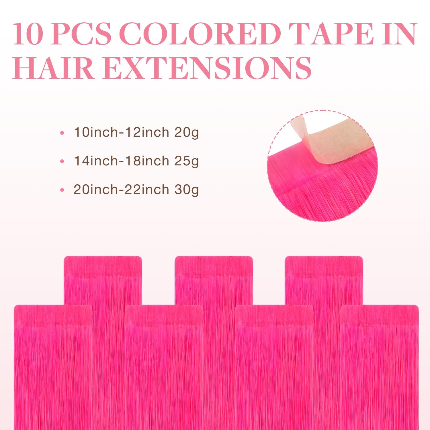 GOO GOO Pink Tape in Human Hair Extensions 12″ 20g 10pcs Colored Seamless