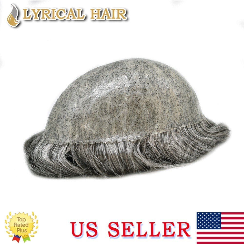 Mens Toupee Human Hair Injection PU Skin 0.10mm Natural Durable Hairpiece System