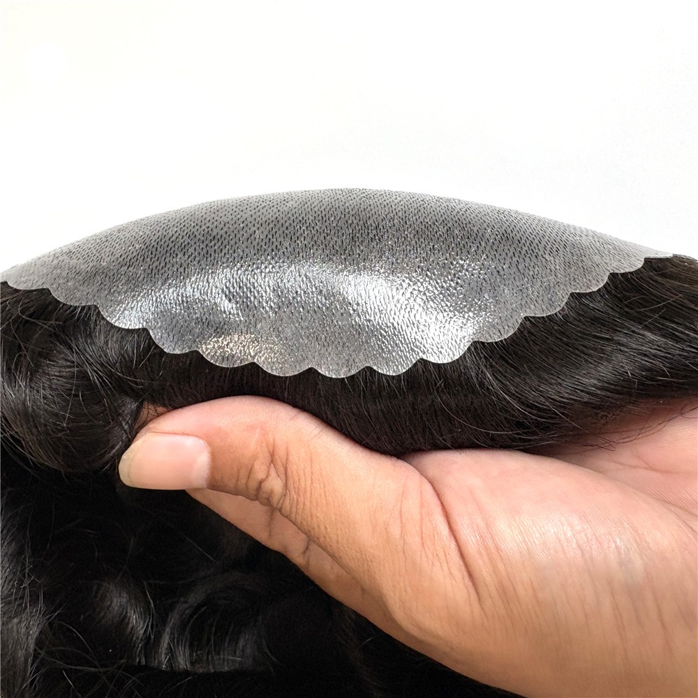 Human Hair Replacement System Unit System 0.12mm Poly Skin Toupee Durable Mens