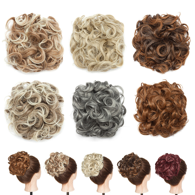 LARGE Curly Messy Bun Clips In Hair Extension THICK Chignon Updo As Human Blonde