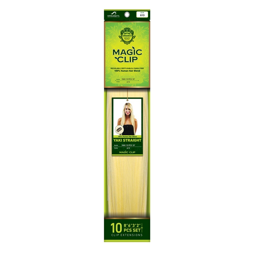 Recurlable Human Hair Mix Blend CLIP ON IN Extensions 10 pc – Yaki Straight 18″