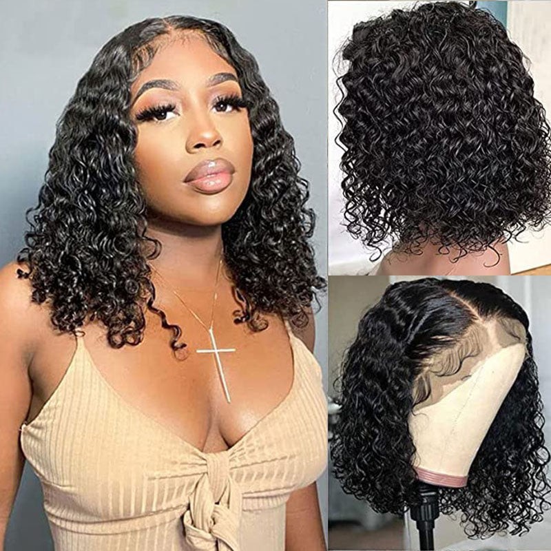 NUSWAY HAIR- Pre-Bleached Glueless Lace Front Curly Human Hair Wig HD Lace 14in
