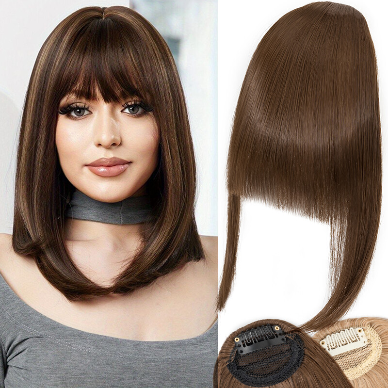 Women Lady Clip In Hair Extensions Fake Front Side Fringe Bangs Hairpiece Soft