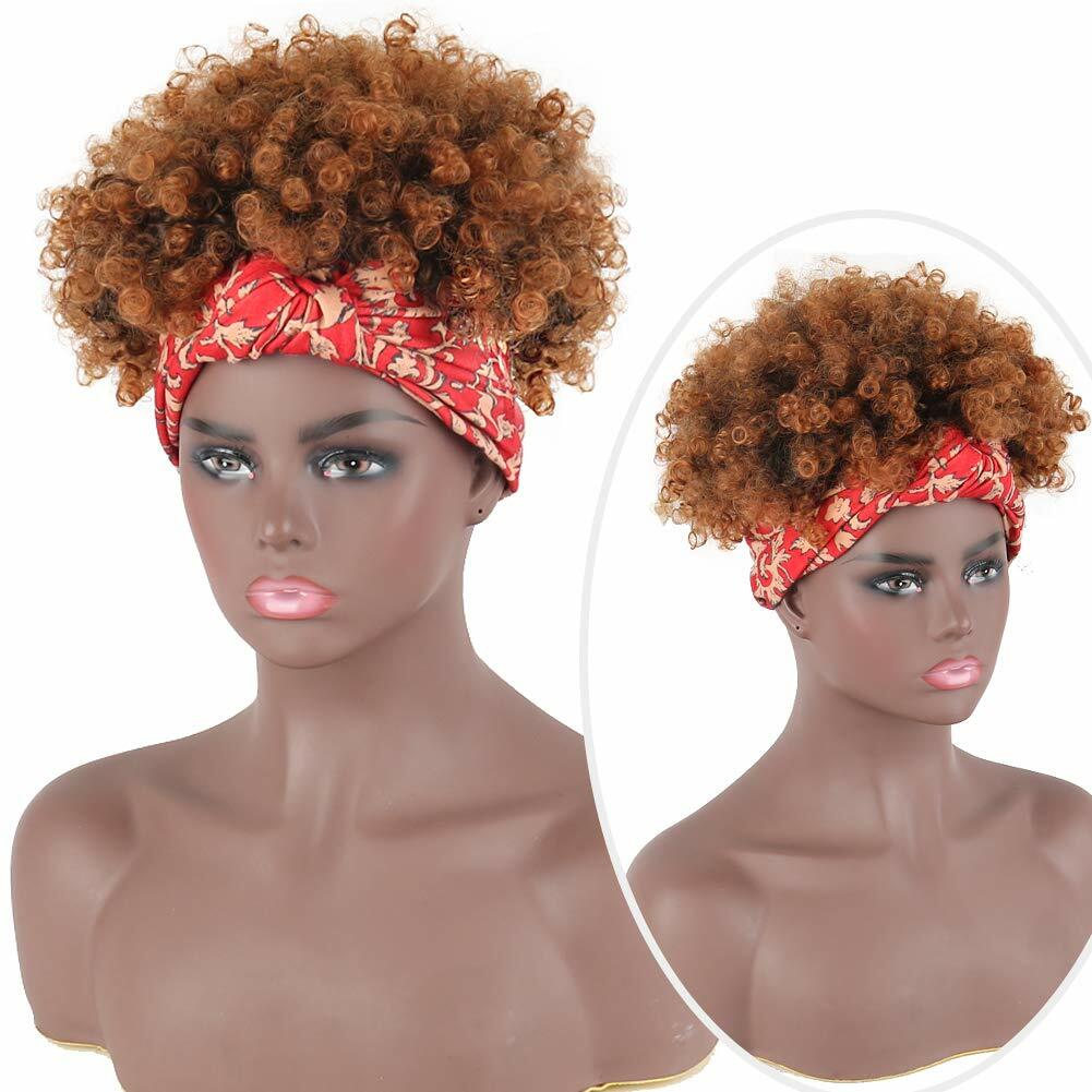 Ombre Brown Kinky Curly Headband Wigs for Black Women Short Afro Synthetic Wig