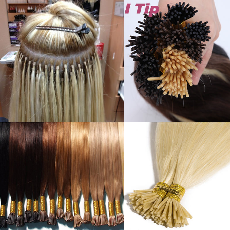 200 Strands I Tip Hair 100g Stick Tip 100% Real Human Hair Extensions Micro Ring