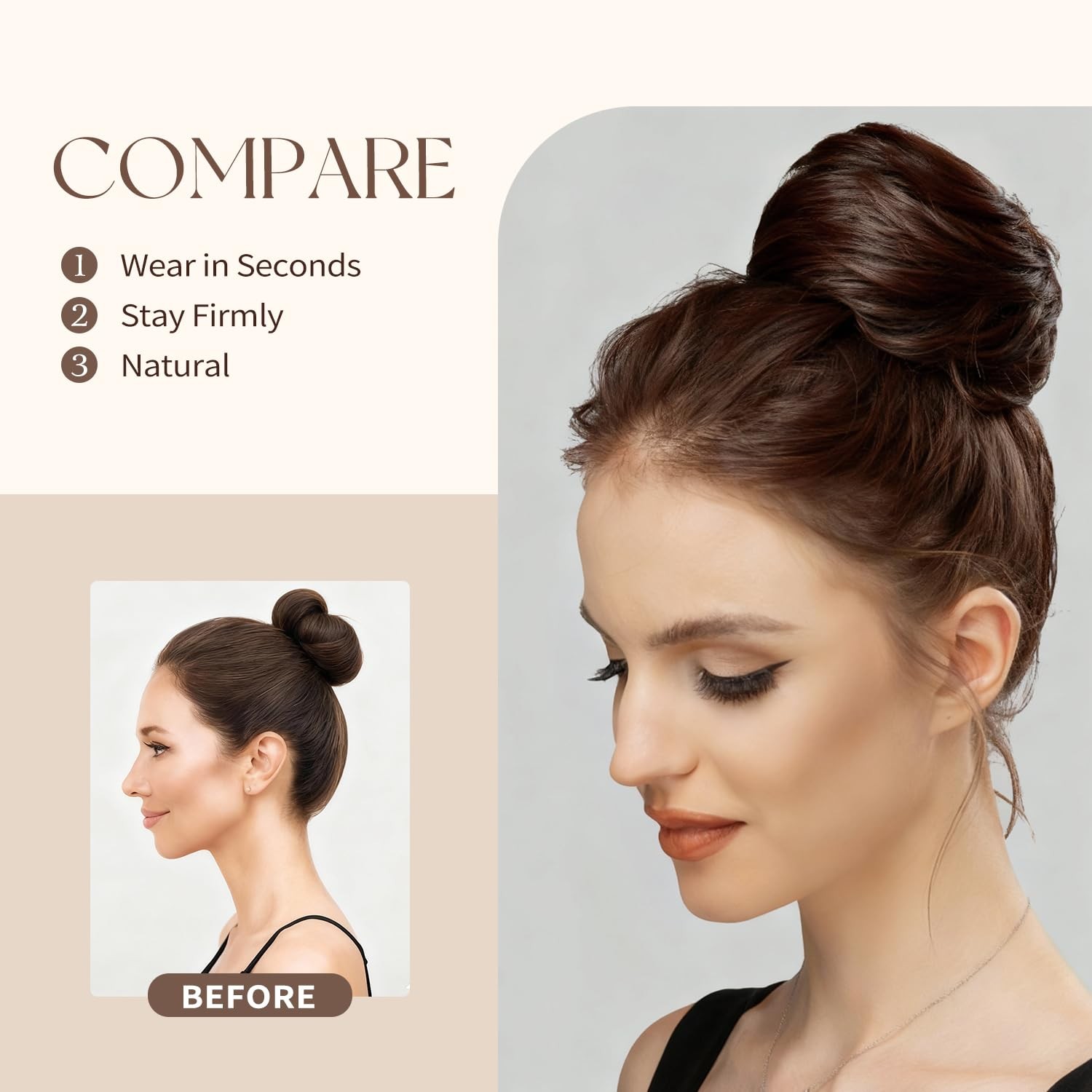 Human Hair Extensions Bun Fluffy Hair Pieces for Ponytail #27 Dark Blonde Ela…