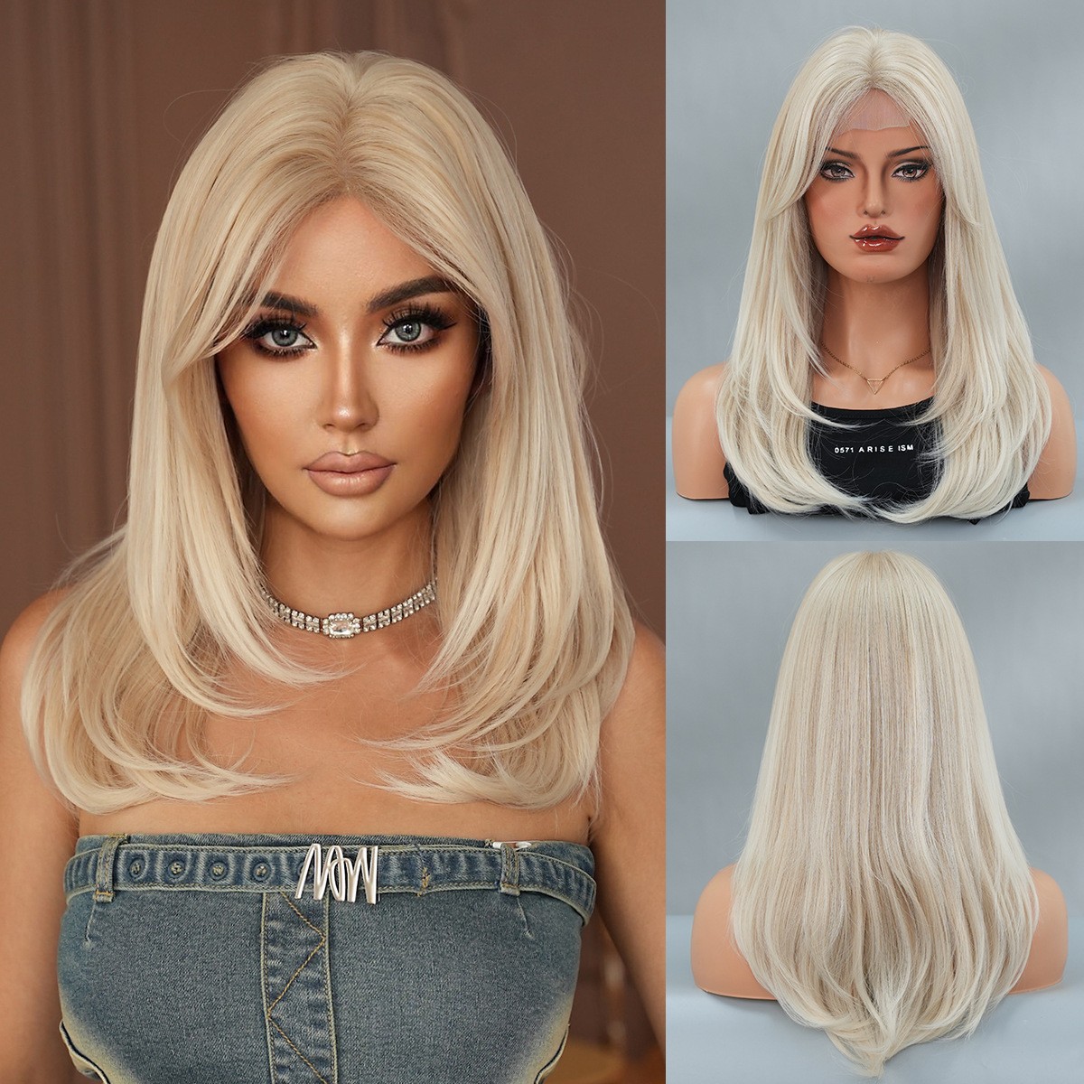 Blonde Retro Wig with Layers T Lace Synthetic Wig Straight Bob Inward Ends 23”