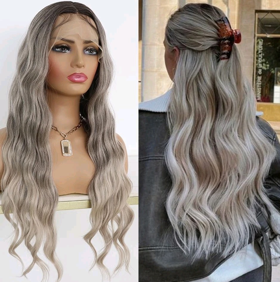 LACE FRONT WIG HUMAN HAIR BLENDED BODYWAVE OMBRE GREY