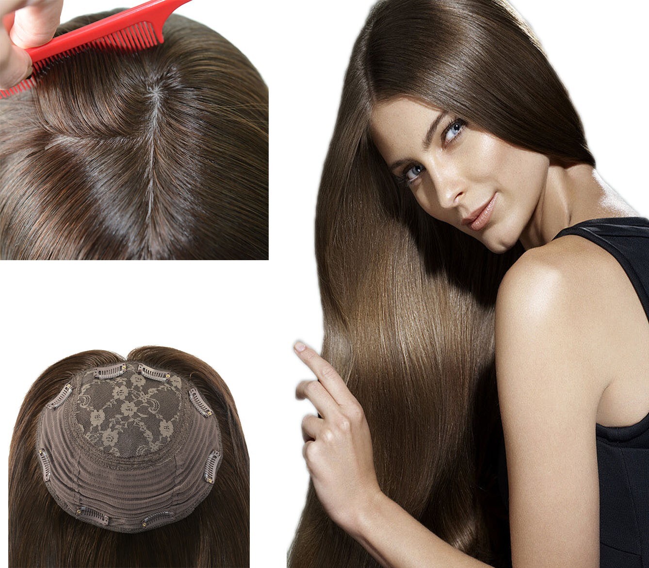 Jewish Wigs Topper 8×8 Hair Clips Toupee Mogolian Cuticle Remy Hair 16” #B4