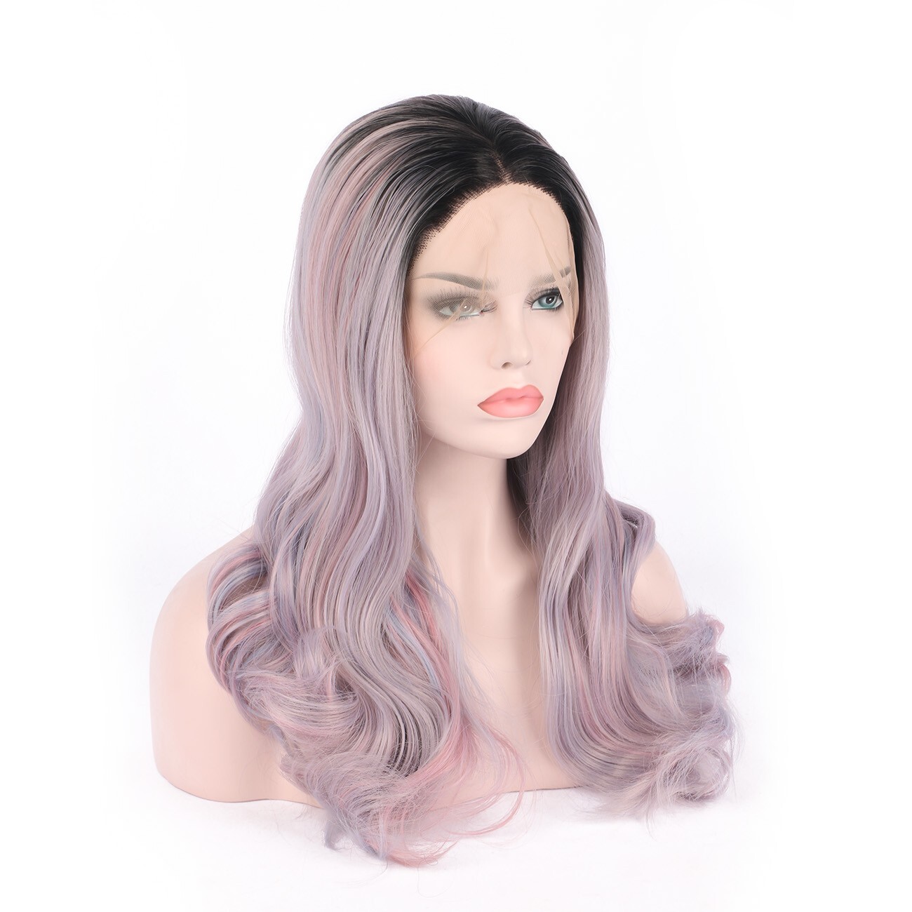 Wavy Black Ombre Pink Purple Blue Blonde Colors Synthetic Hair Lace Front Wigs