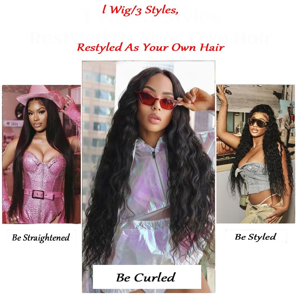 30 Inch Deep Wave Lace Front Wigs Human Hair Pre Plucked 200 Density HD Trans…