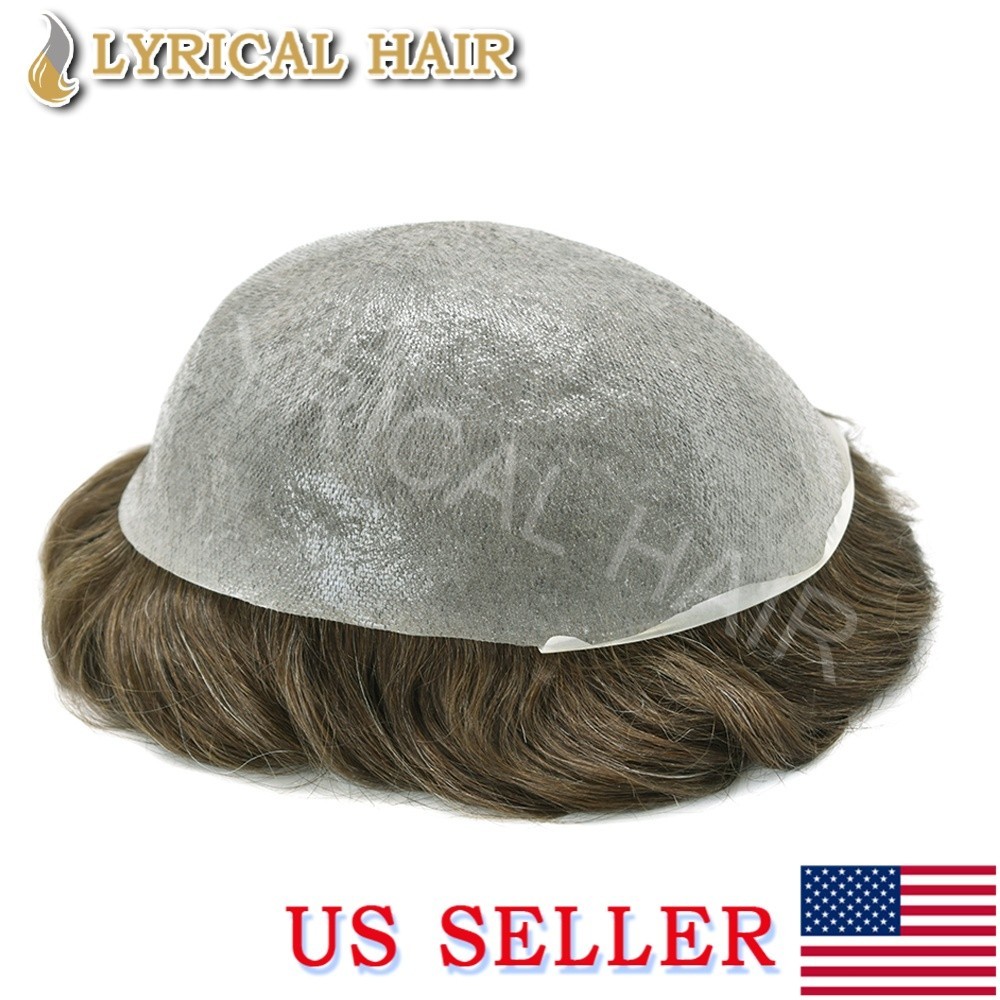 Lyrical Hair Thin Skin Mens Toupee All PU Human Hair System V-loop Hairpiece Wig