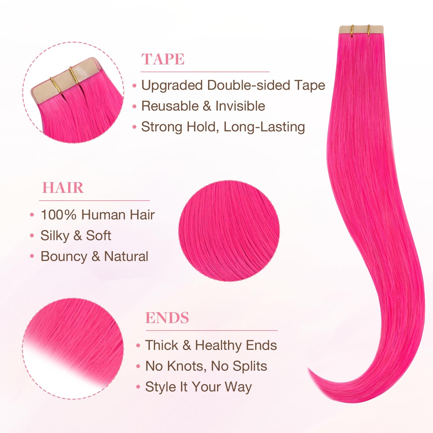 GOO GOO Pink Tape in Human Hair Extensions 12″ 20g 10pcs Colored Seamless