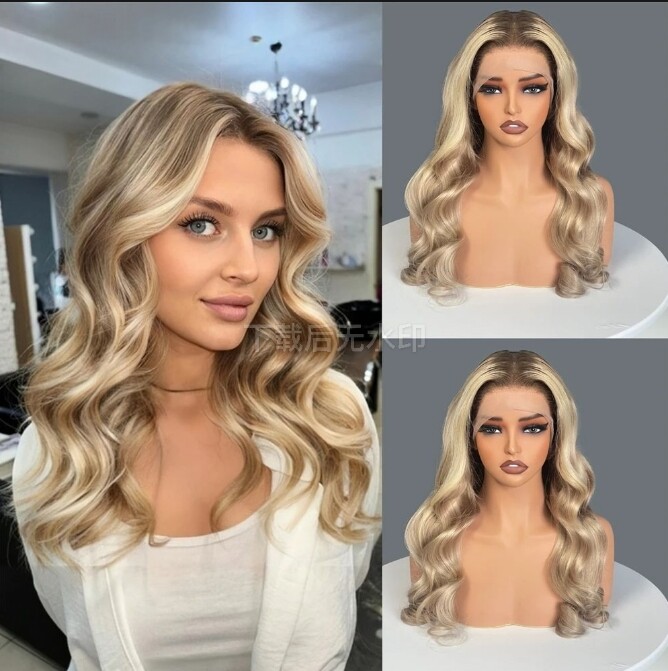 Blonde Virgin Human Hair Wig Balayage 13×4 Lace Front Wig Pre Plucked