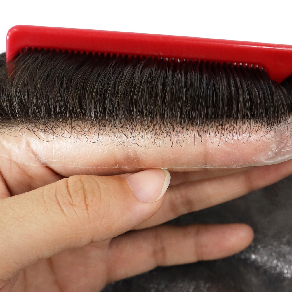 Mens Toupee Ultra Thin Skin Human Hair System Invisible 0.02mm Hairpieces #2