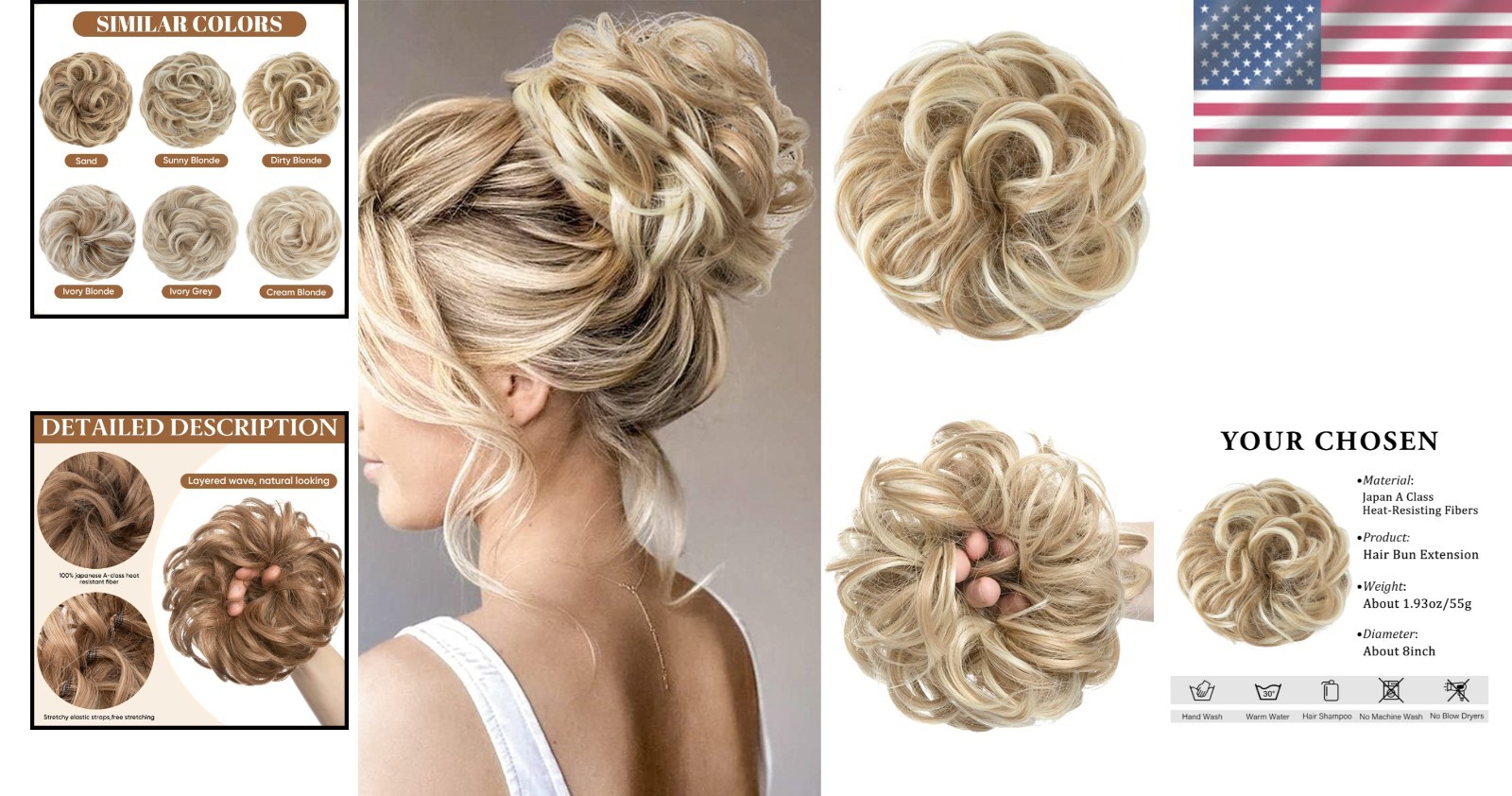 Large Messy Bun Hair Piece Wavy Curly Scrunchies Synthetic Chignon Ponytail H…