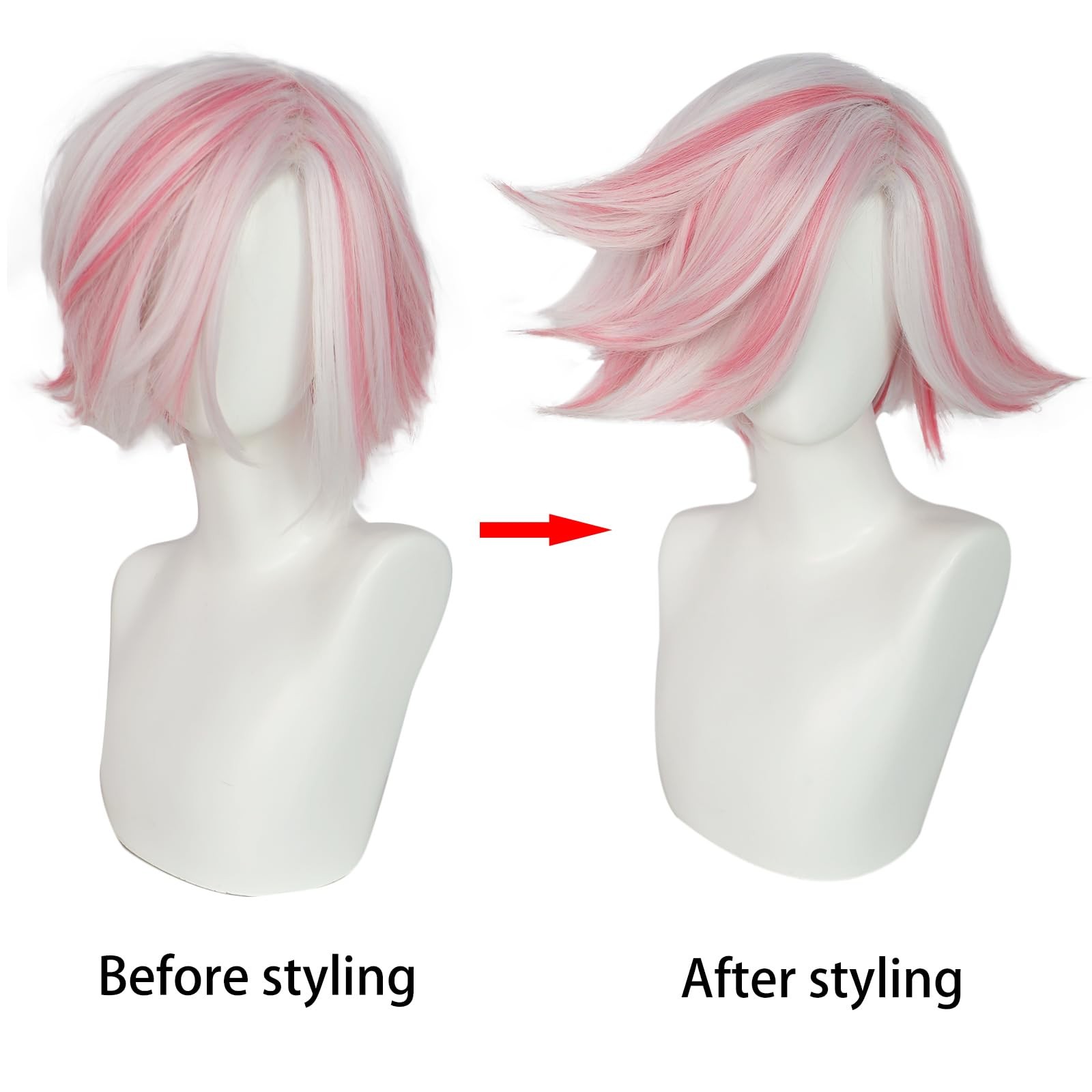 Angel Dust Cosplay Wig for Anime Costume Short White and Pink Wigs Cosplay for H