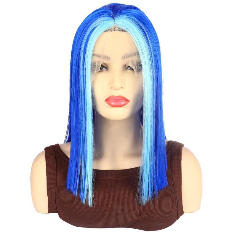 Colorful Short Bob T Part Lace Wig Heat Resistant Fiber Synthetic Full Head Wig