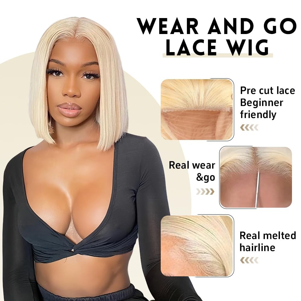 Hoscod 613 Bob Wig Human Hair 4×4 Glueless Straight Bob Wigs Wear And Go Glueles